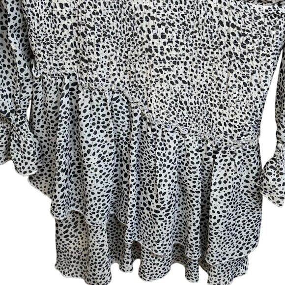 Almost Famous Tiered Sheer Ruffle Leopard Print Long Sleeve Dress Women 8 - Picture 5 of 11
